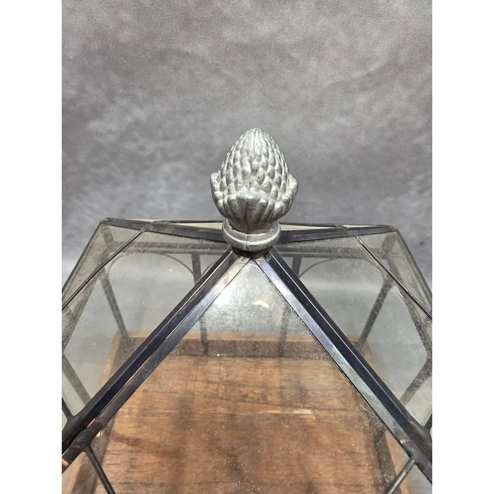 Vintage Style Glass Wardian Case Terrarium with Wooden Base and Metal Frame
